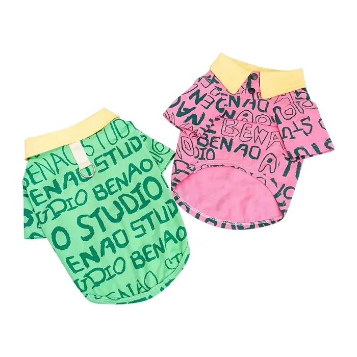 Polo pour chien et chat - Vêtements pour animaux de compagnie en coton respirant avec col - Chemises à lettres mignonnes