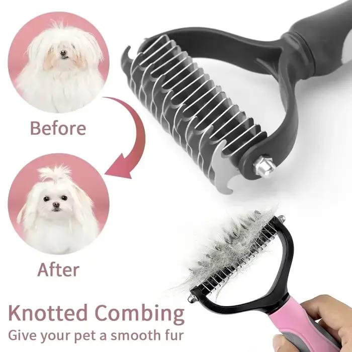 Peigne d'épilation pour chat, brosse d'épilation pour chien, en acier inoxydable, Double face, brosse de toilettage pour animaux de compagnie, élimine les enchevêtrements, accessoires pour chat