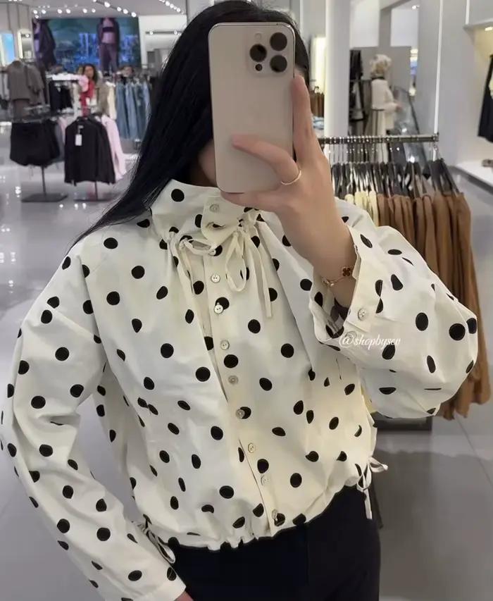 Manteau plissé élégant et décontracté à pois pour femme