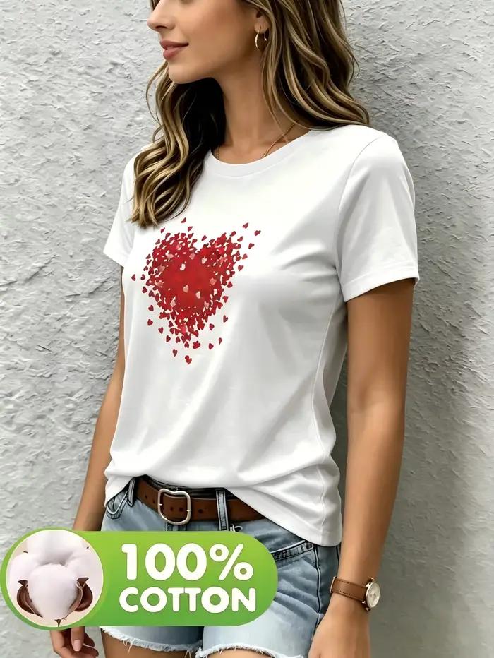 T-shirt à col rond imprimé de couleur unie pour femme