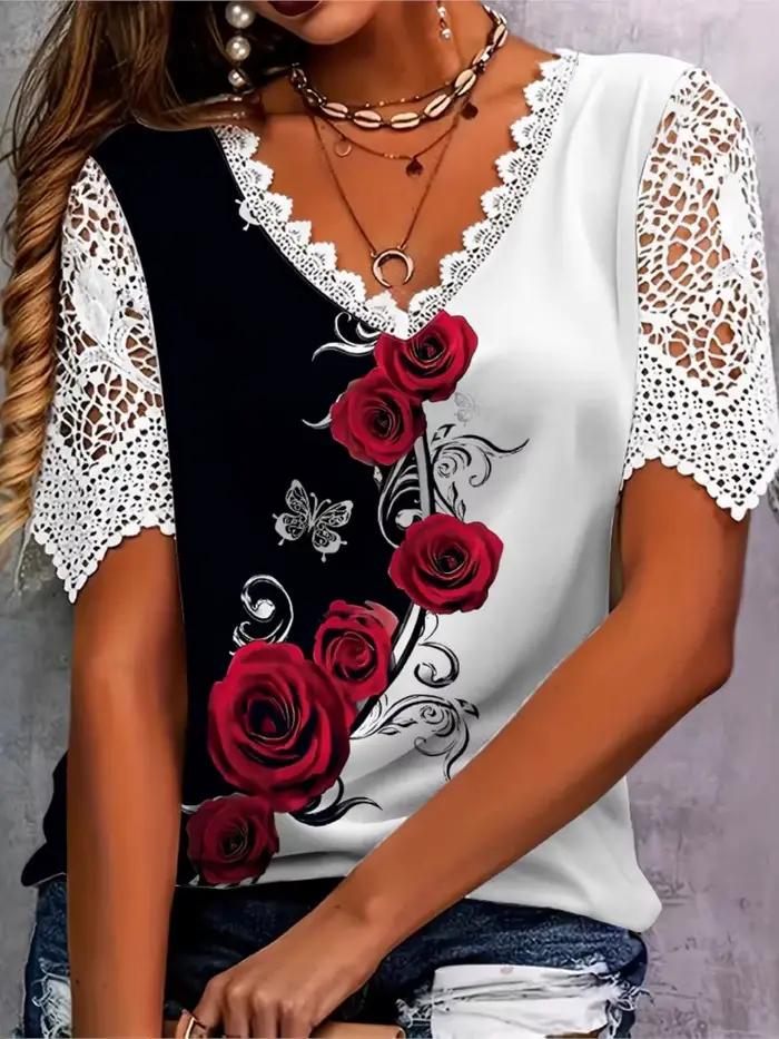 T-shirt manches courtes col en V pour femmes