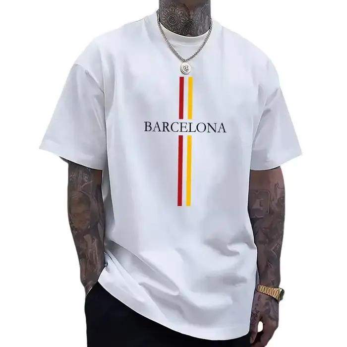 T-shirt en coton pour homme Barcelona, printemps-été, décontracté, mode quotidienne, col rond, manches courtes, haut pour homme, confortable, doux, pour la maison et l'extérieur
