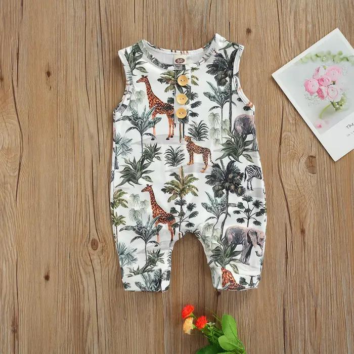 Lioraitin – barboteuse d'été pour nouveau-né fille, 0-24 mois, sans manches, col rond imprimé, combinaison, vêtements à la mode