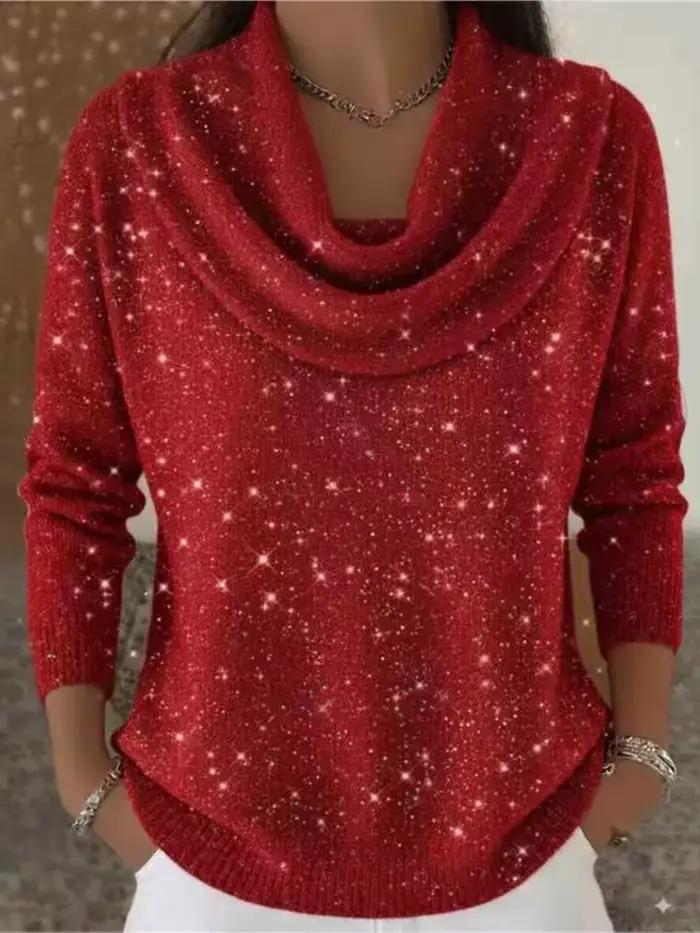 Mode paillettes tricot pull pour femmes décontracté Pile col à manches longues