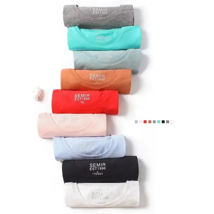 Semir été coton t-shirts hommes 2025 Simple col rond Stretch solide nouveaux hauts vêtements t-shirt décontracté homme