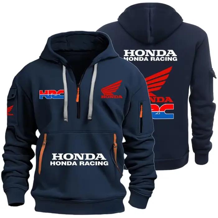 Sweat à capuche Honda pour hommes avec multi-poches et zip demi-long pour sports de plein air printemps été