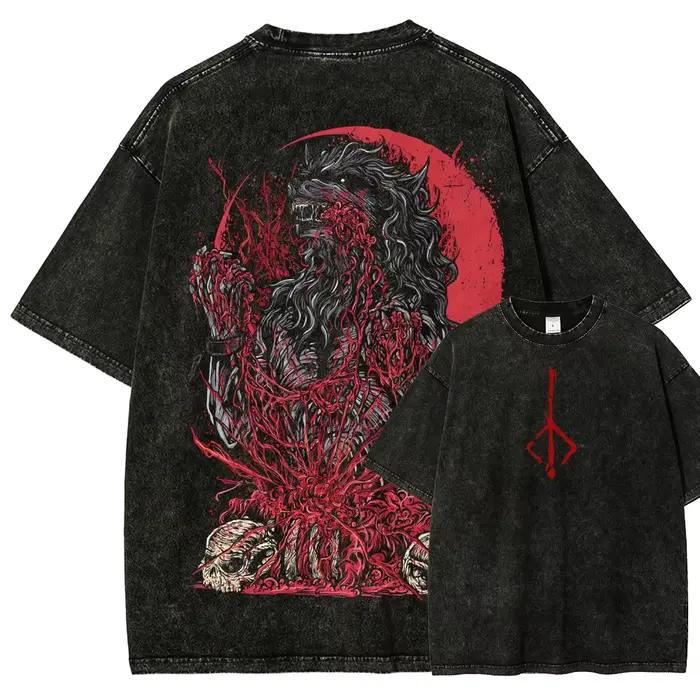 T-shirt délavé Bloodborne pour les fans d'anime