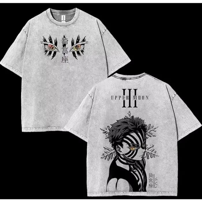 T-shirt rétro double face délavé Anime Demon Slayer pour homme