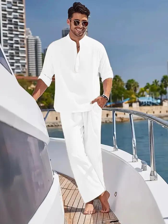 Ensemble de costume en lin blanc pour homme