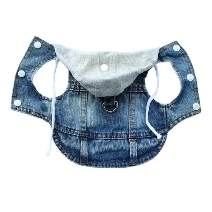 Veste en jean pour chien avec anneaux en D et capuche