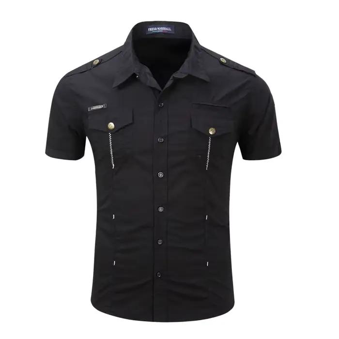 Chemise militaire à manches courtes pour hommes, coupe couvertes, chemises décontractées, monochromatique, séchage rapide, respirant, vêtements pour hommes d'affaires, taille européenne 3XL, nouveau
