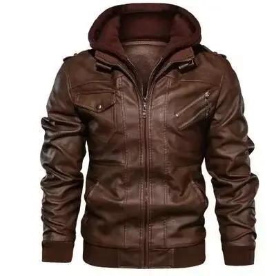 Veste de motard en cuir PU pour hommes