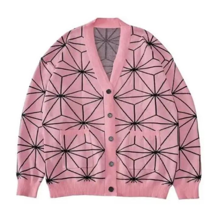 Pull tricoté unisexe Demon Slayer Tanjirou, col en v, Costume de Cosplay, Cardigan chaud, veste d'halloween, vêtements d'extérieur sur le thème Anime