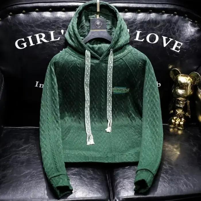 PVD-Sweat à capuche vert uni pour homme, sweats à capuche courts, vêtements bon marché, streetwear en coton, nouveau design