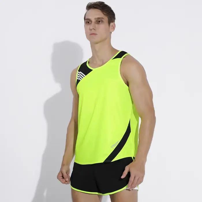 Combinaison de course pour hommes, uniforme de Jogging de sport à séchage rapide, gilet et short à Compression pour Marathon en plein air, ensembles d'athlétisme en Patchwork