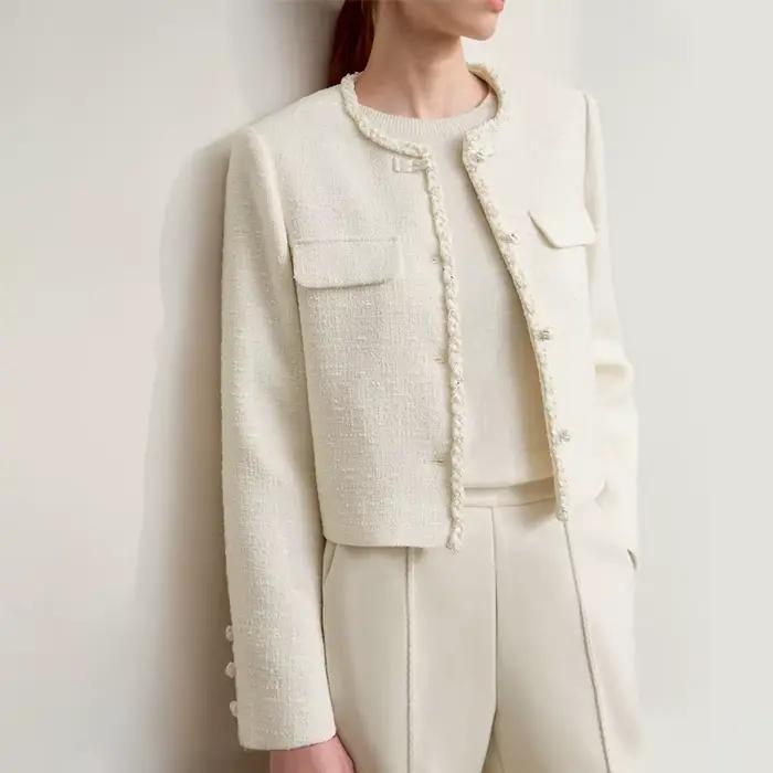 AMII veste femme 2025 automne nouveau élégant rétro col rond manches longues haut