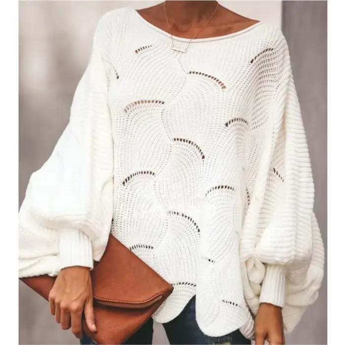 Pull irrégulier à col rond avec manches chauve-souris printemps automne couleur unie