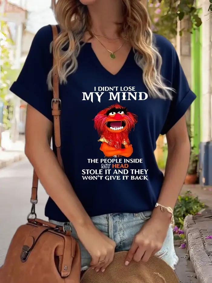T-shirt graphique à col en V pour femmes