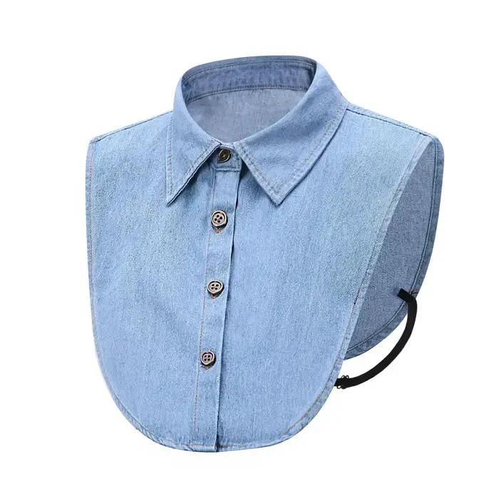 Faux col de chemise en denim vintage pour femmes
