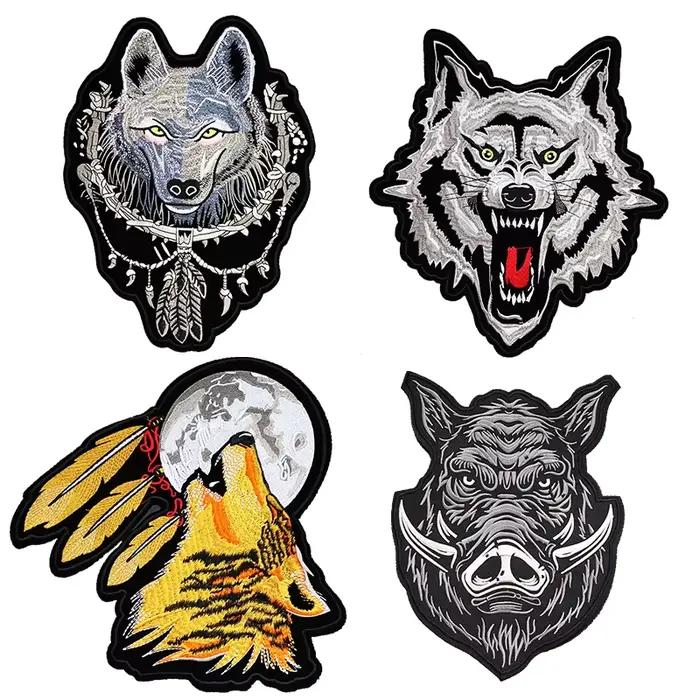 Fer sur rayures pour vêtements Patch bricolage loup sanglier broderie patchs grande taille Punk Badge autocollants