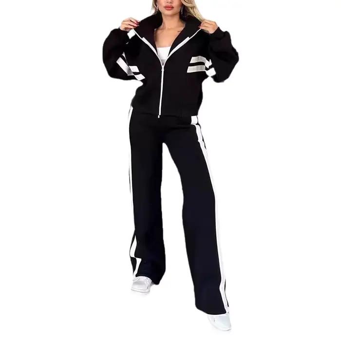 Femmes à capuche survêtement sport 2 pièces ensemble sweats pull