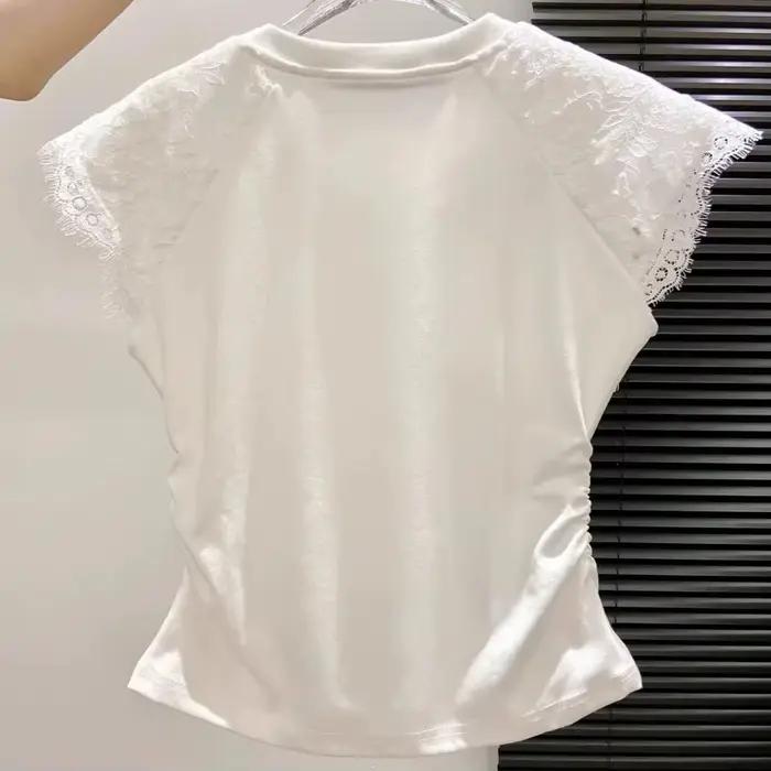 T-shirt en dentelle Patchwork pour femmes