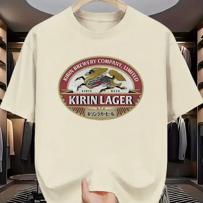T-shirt décontracté à col rond pour hommes avec imprimé Kirin Beer Company Limited