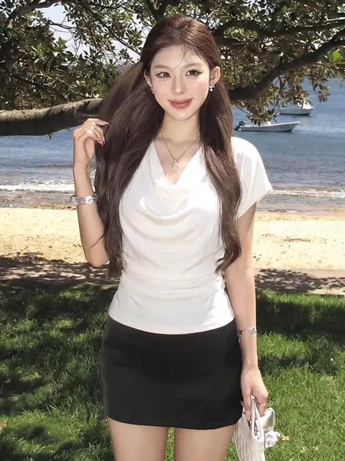 T-shirt uni d'été pour femme