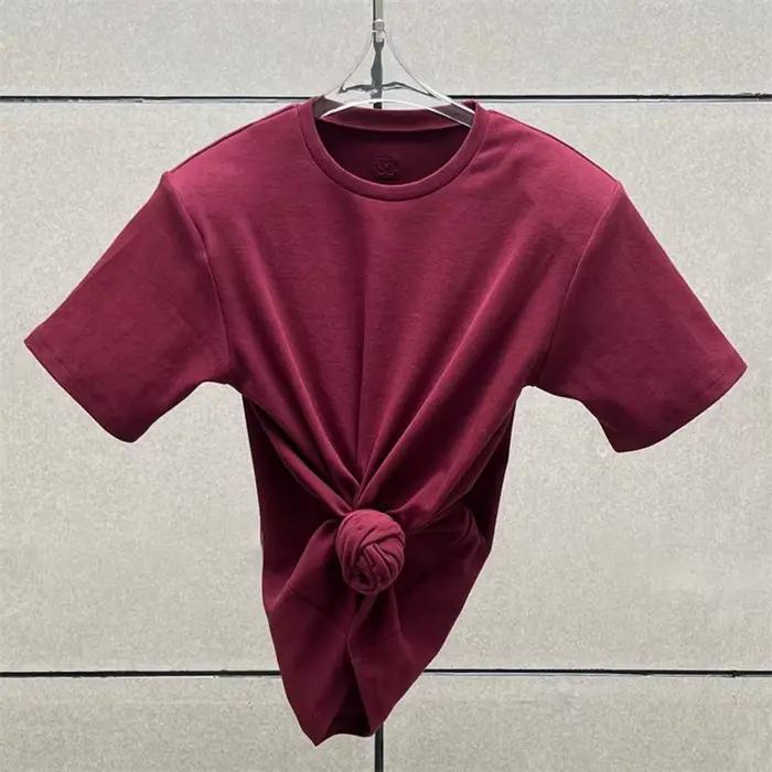 T-shirt femme élastique tricoté coupe ajustée col rond haut court pur coton pour l'été 2025 occassions spéciales juniors jogging style décontracté