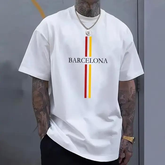 T-shirt en coton pour homme Barcelona, printemps-été, décontracté, mode quotidienne, col rond, manches courtes, haut pour homme, confortable, doux, pour la maison et l'extérieur