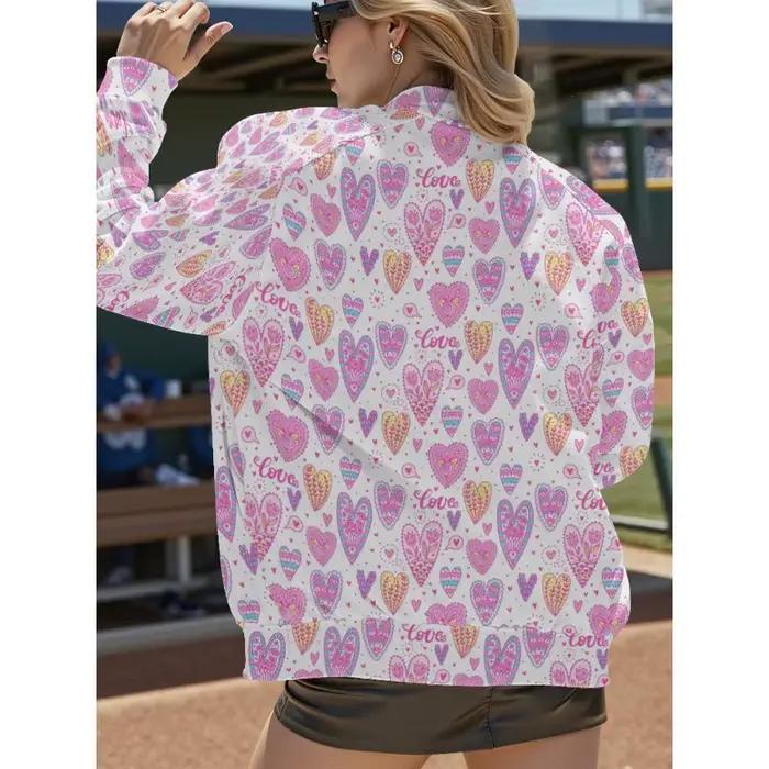 Veste de Baseball blanche pour femmes, avec motif artistique Floral multicolore, manches longues, poches, manteau décontracté, Streetwear, grande taille