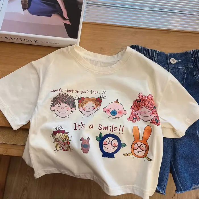 T-shirt d'été ample pour enfants dessin animé coton polyester adapté aux garçons et filles occasions spéciales activité quotidienne