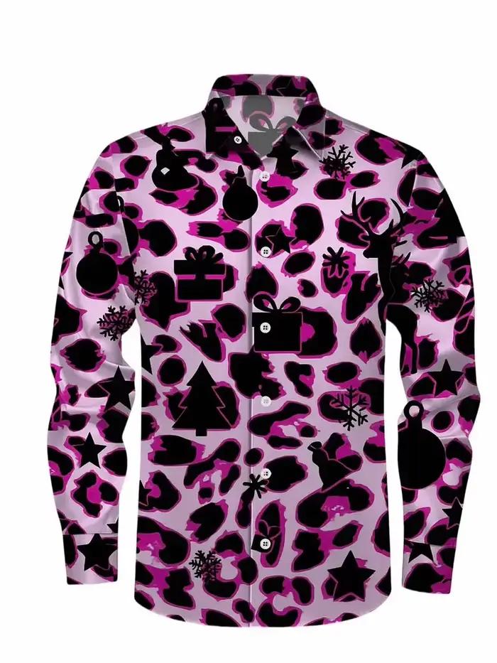 Chemise imprimée à motifs de rennes pour hommes style mode et décontracté pour les quatre saisons cadeau de noël occassionnel faire du shopping et événements familiaux