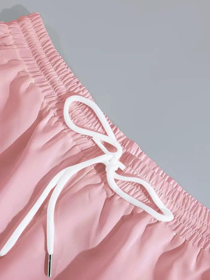 Ensemble polyvalent minimaliste pour homme, chemise à manches courtes texturée rose, short ample