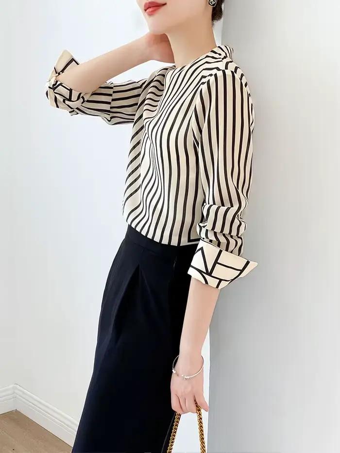 Mode luxe dames chemise France style femme impression blouse à manches longues hauts blusa mujer