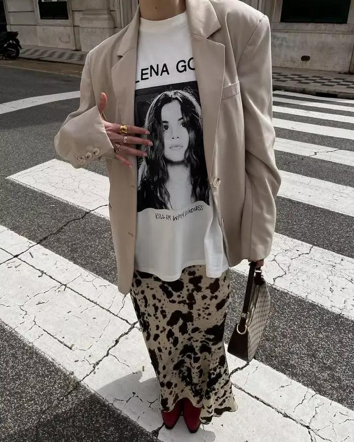 T-shirt en coton à manches courtes avec impression de portrait de Selena Gomez