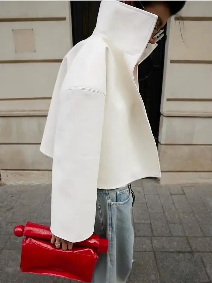 Veste en similicuir oversize pour femme, manteau court à manches évasées, style streetwear, vêtements d'automne