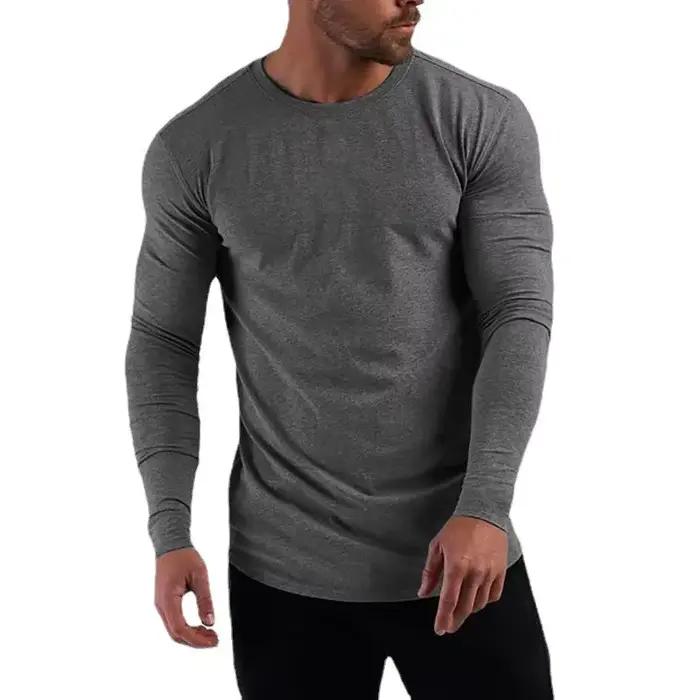 Coton uni respirant à manches longues vêtements salle de Sport Fitness musculation