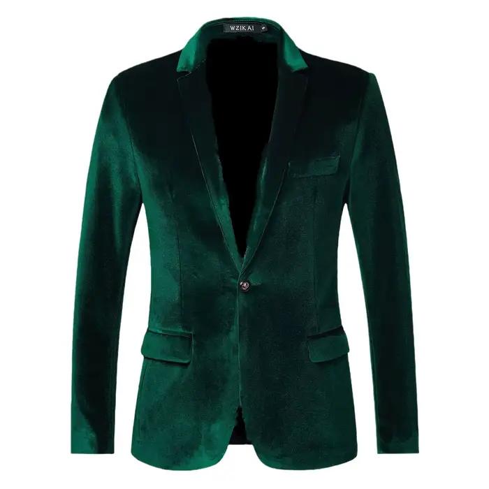 Blazer en velours ajusté pour homme, style européen, pour jeunes, idéal pour les occasions formelles, costume doré et bleu marine, pour mariage et fête d'automne