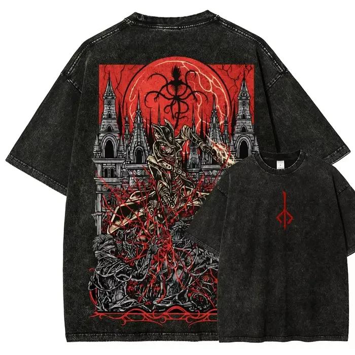 T-shirt lavé toutes saisons Bloodborne pour les fans d'anime et de jeux