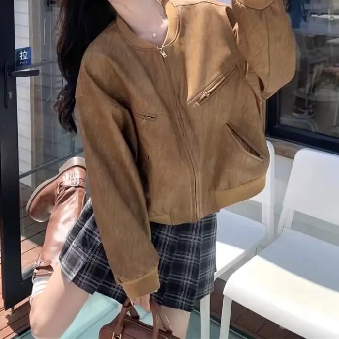 Veste de baseball vintage en daim pour femme