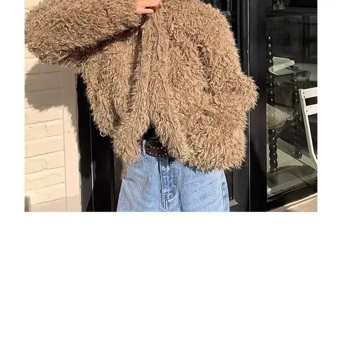 Veste courte en peluche à capuche avec oreilles de lapin pour femme en hiver