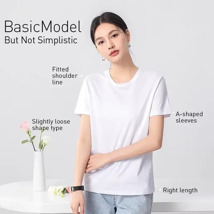 Haut de gamme nouveau 10% soie et coton mercerisé femmes T-shirt de luxe T-shirt à manches courtes sensation soyeuse vêtements d'été 2025 hauts col en V/o