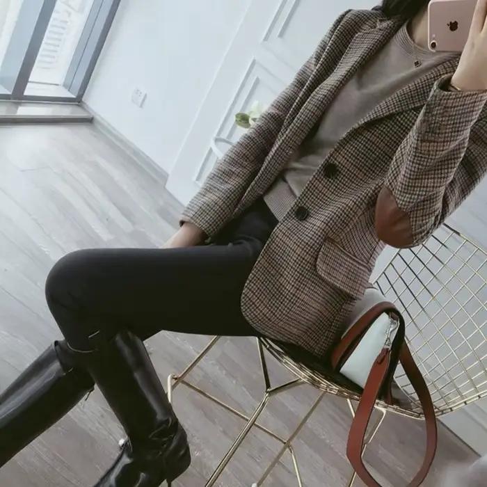 Petite veste de costume à carreaux en laine pour femmes