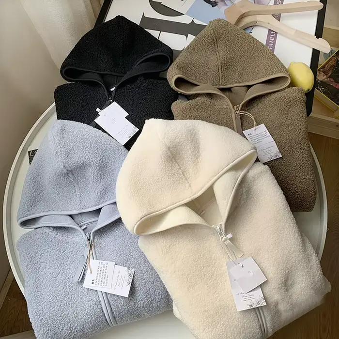 2025 mode veste courte femmes laine d'agneau vêtements d'extérieur épaissir chaud ample polaire à capuche fermeture éclair à manches longues manteau automne hiver