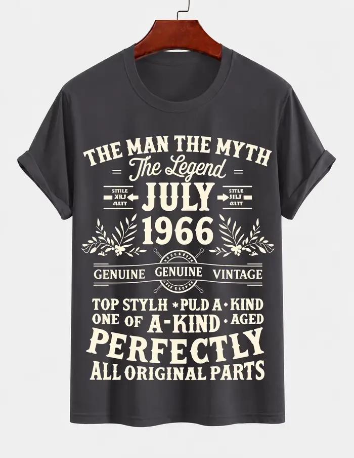 Nouveau T-shirt en pur coton 2026 « Juillet 1966 Homme Mythe Légende » avec imprimé anniversaire