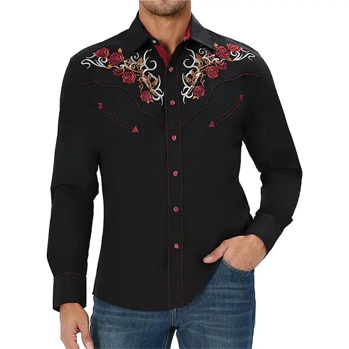 Chemise à manches longues à motif de roses imprimées occidentales