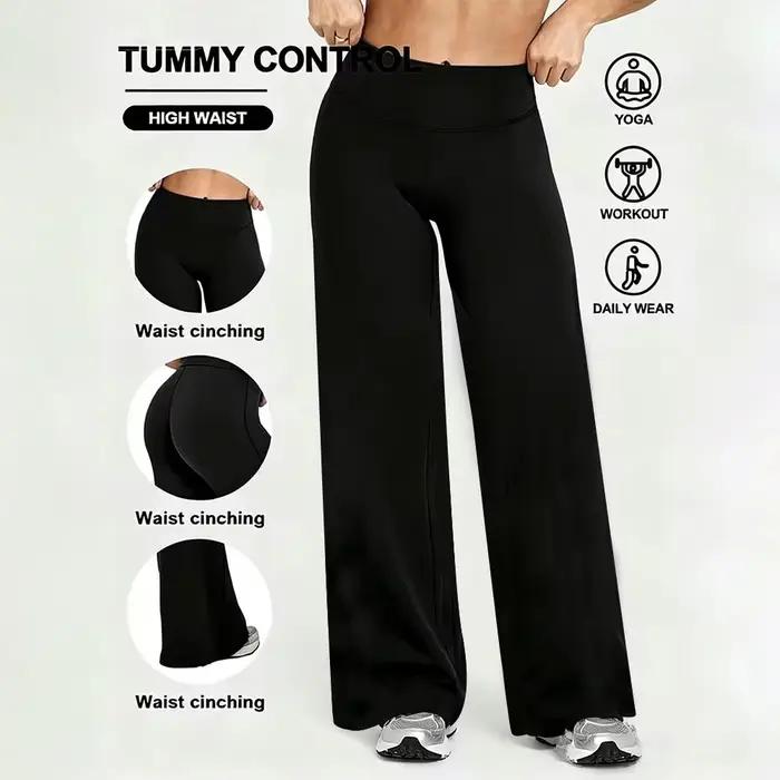 Pantalon long décontracté pour femme effet seconde peau doux coupe ajustée jambe droite ou large pour yoga course gym vêtements de sport grandes tailles