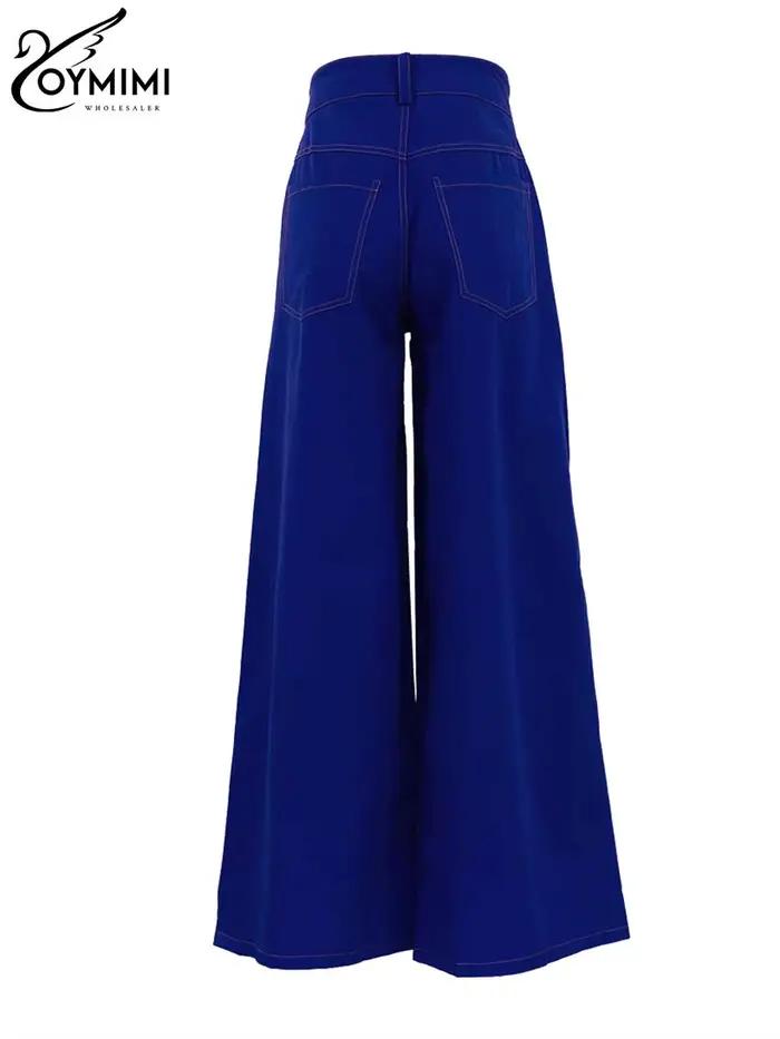 Oymimi-Pantalon en coton bleu pour femmes