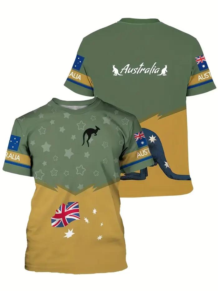T-Shirt homme drapeau australien kangourou graphique 3D imprimé T-shirts décontracté à manches courtes